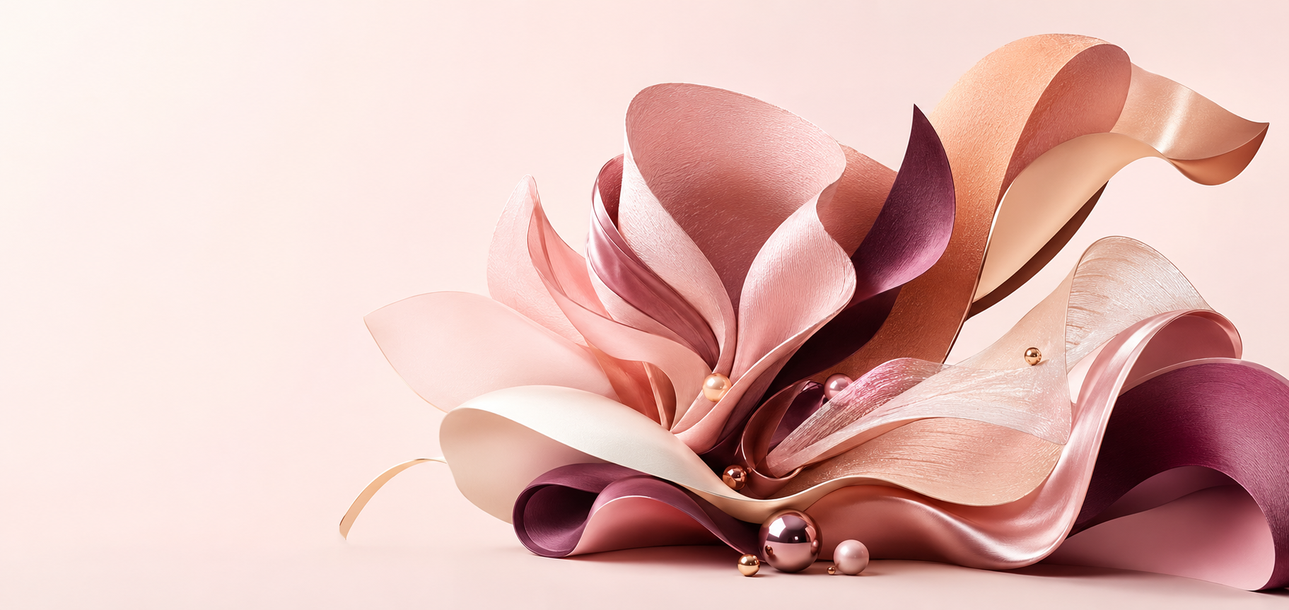 Soft pink, peach, and plum folded ribbons